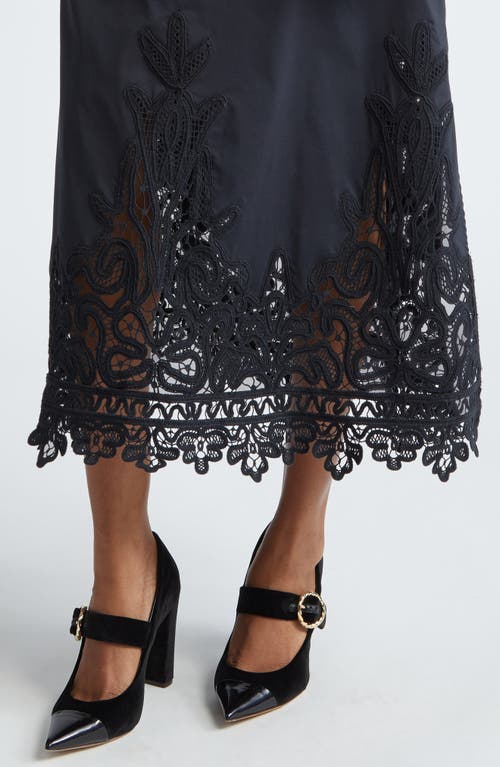 Shop Ulla Johnson Karlyn Lace Trim Cotton & Silk Midi Skirt In Noir