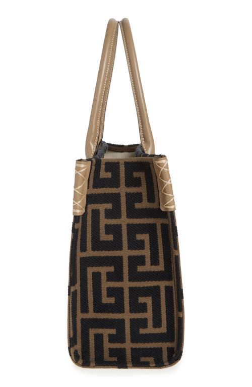 Shop Balmain B-army Monogram Jacquard Shopper Tote In Ubk Khaki/black