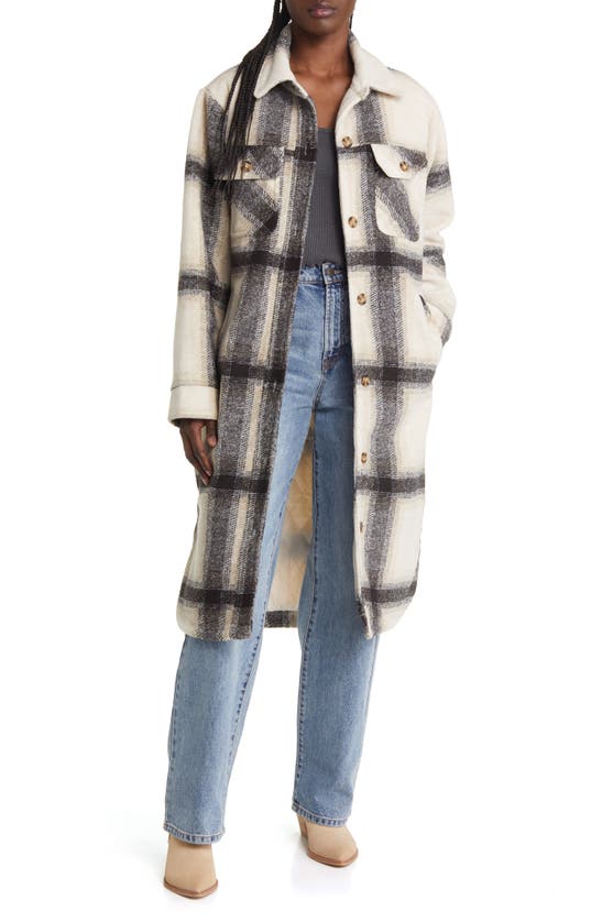 Rip Curl Longline Check Flannel Shirt Jacket In Bone