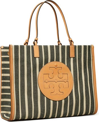 Tory Burch Black & Ivory Stripe Ella Canvas Tote, Best Price and Reviews