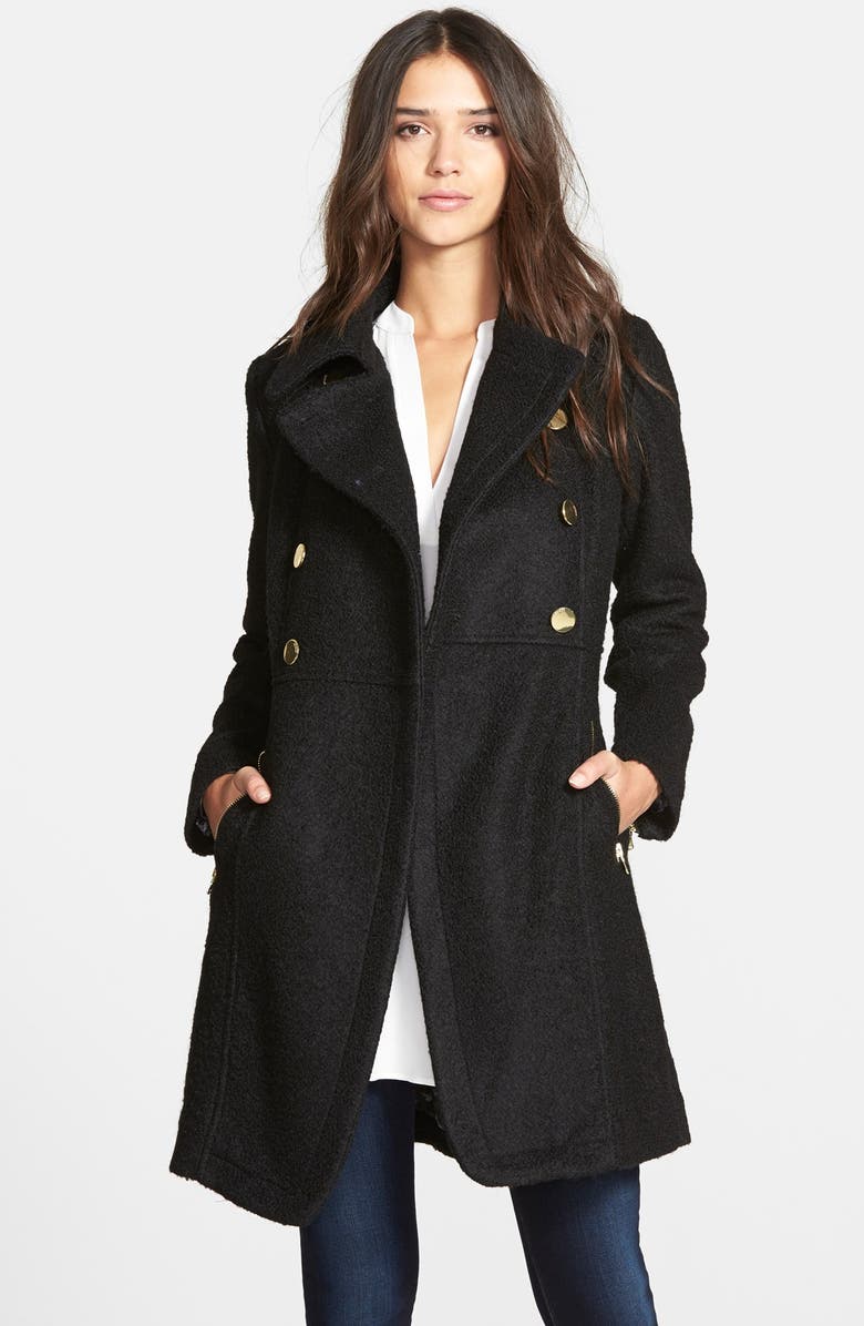 GUESS Double Breasted Bouclé Cutaway Coat, Main, color, 