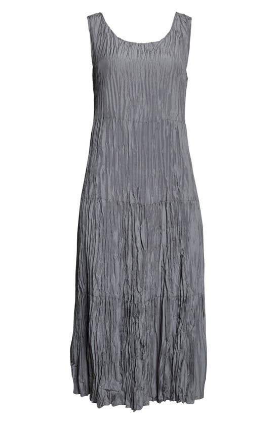 Eileen Fisher Tiered Pleated Silk Midi Dress In Steel