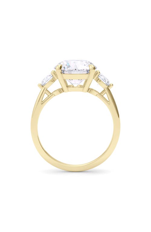Hautecarat Three Stone Round Cut Lab Created Diamond Ring In 2.50 Ctw 18k Yellow Gold