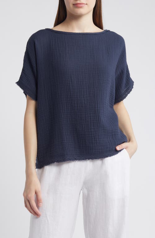 Eileen Fisher Bateau Neck Organic Cotton Top In Ocean