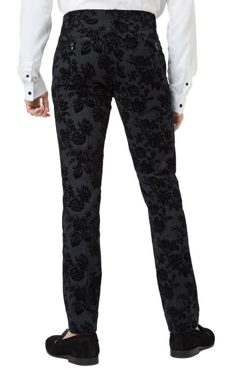 Shop Twisted Tailor Flee Floral Skinny Fit Wool Blend Tuxedo Trousers In Black