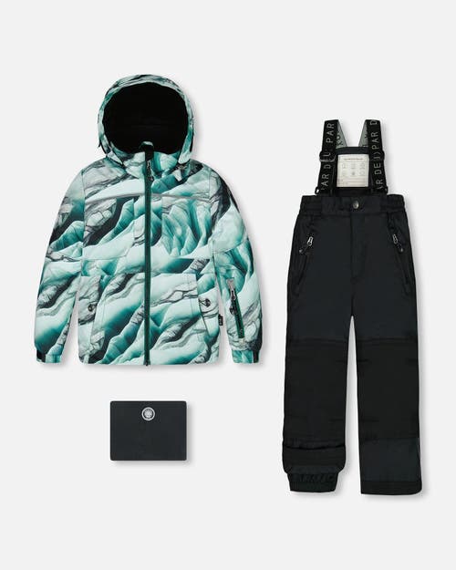 Shop Deux Par Deux Boy's Two Piece Snowsuit Printed Glaciers And Black In Anthracite