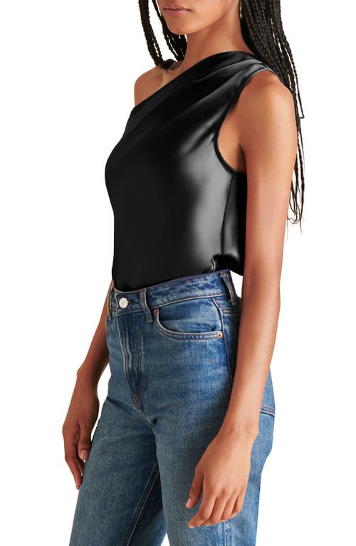 Shop Steve Madden Sapphire Satin One-shoulder Bodysuit In Black