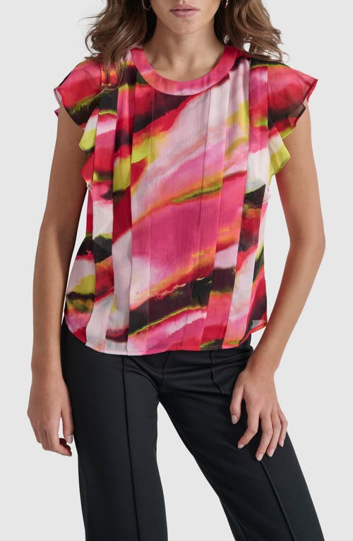 DKNY Abstract Print Paneled Chiffon Top in Multi Geode 