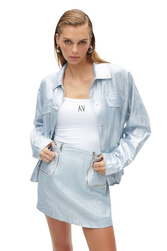 Shop Nocturne Metallic Mini Skirt In Blue