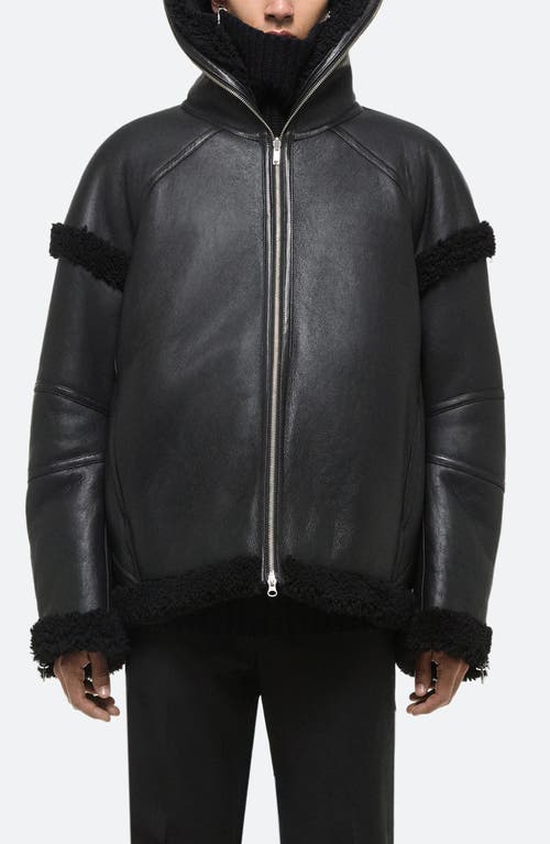 Shop Helmut Lang Apex Hooded Reversible Genuine Shearling & Leather Coat In Black/black - A3p