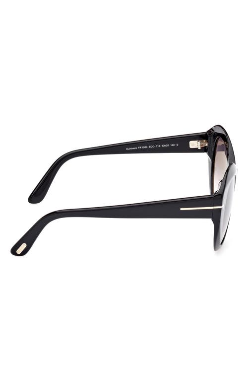 Tom Ford Guinivere 52mm Round Sunglasses In Shiny Black/gradient Smoke