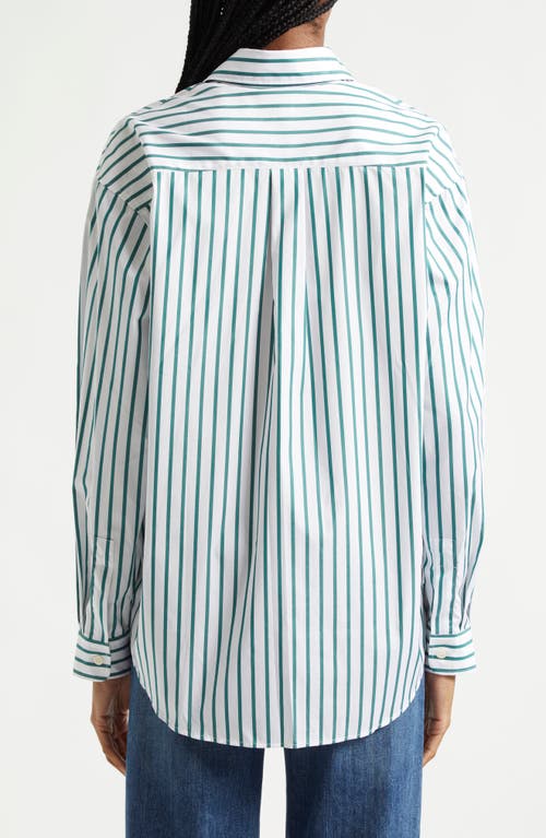 Shop Sporty And Rich Sporty & Rich Oversize Stripe Cotton Button-up Shirt In Verde/white Large Stripe