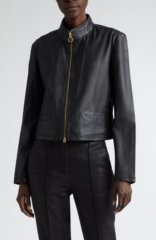 St. John Collection Stretch Leather Jacket in Black at Nordstrom, Size 16