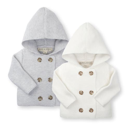 Hope & Henry Baby Hooded Sweater Gift Set In Gray Heather & White