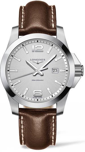 Longines Conquest Classic Leather Strap Watch, 43mm