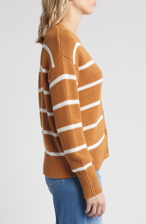 Shop Caslonr Caslon(r) Pima Cotton Cardigan In Tan Sugar- Ivory Cloud Stripe