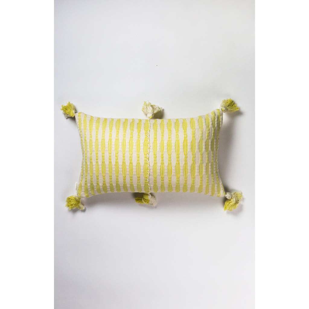 Archive New York Antigua Naturally Dyed Striped Handwoven Cotton Throw Pillow In Faded Yellow And Ivory Stripe