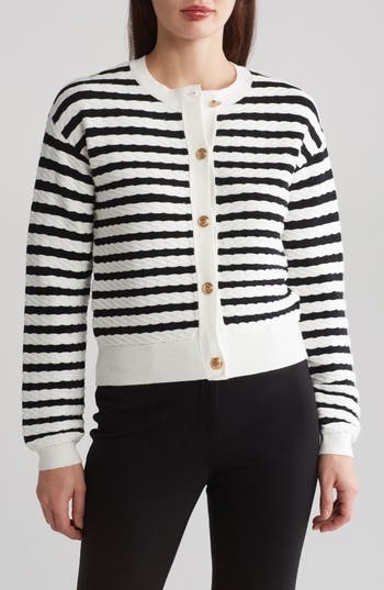 By Design Tinsley Stripe Cardigan In Black/gardenia