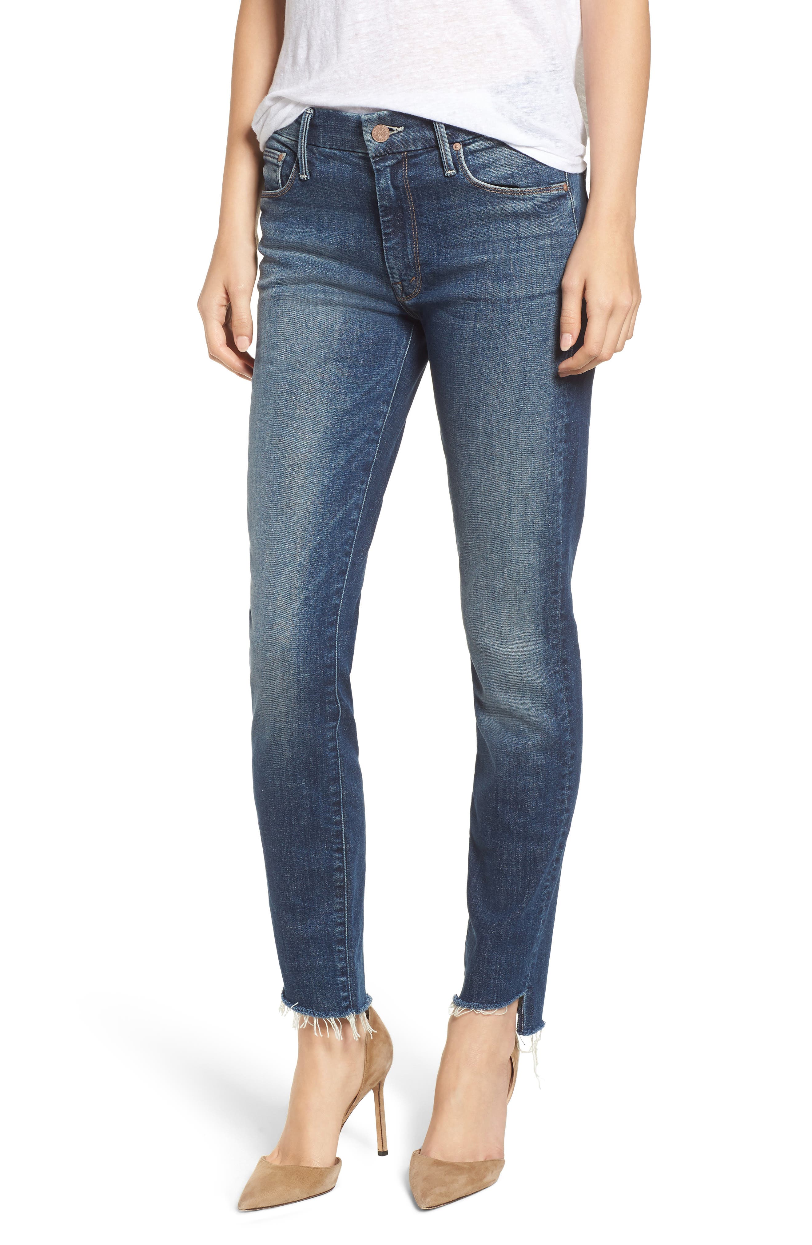 mother the looker ankle step fray jeans