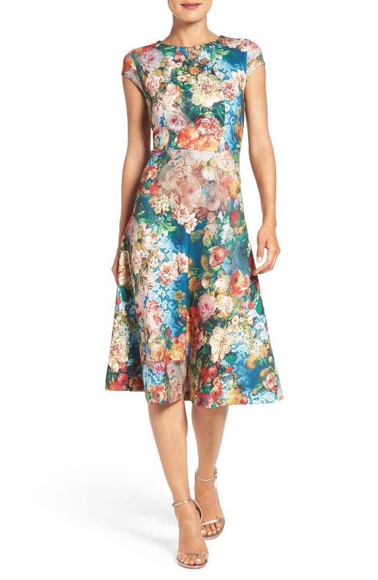 ECI Floral Scuba Fit & Flare Midi Dress | Nordstrom