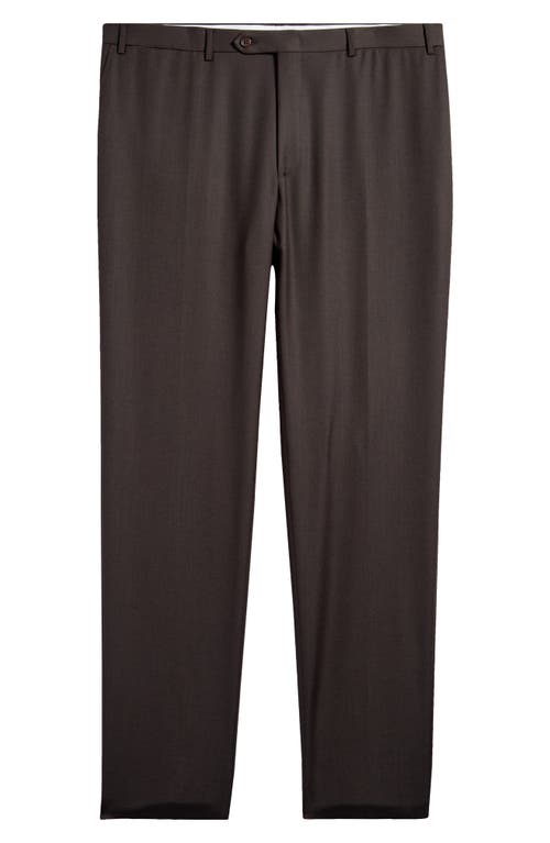 Canali Regular Fit Flat Front Wool Dress Pants In Dark Brown