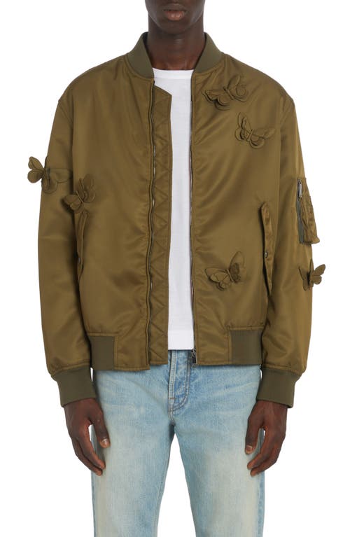 Valentino Giubbino 3D Butterfly Appliqué Bomber Jacket in Olive at Nordstrom, Size 44 Us