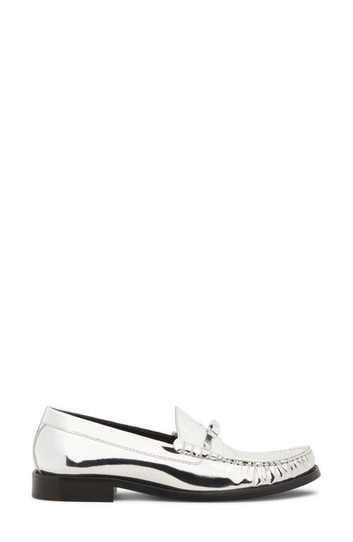 Stuart Weitzman Lottie Mirror Leather Bow Loafers In Silver