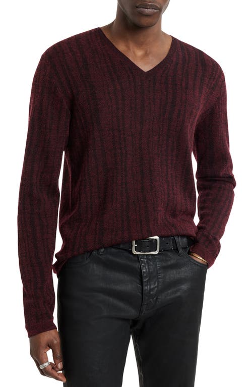 John Varvatos Bandera Rib Wool Blend V-Neck Sweater Merlot at Nordstrom,