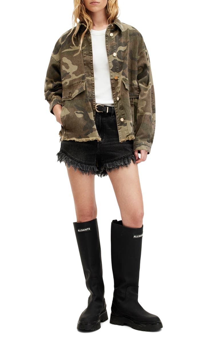 AllSaints Hettie Camo Shacket, Alternate, color, Camo Green