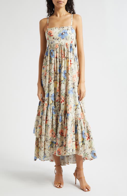 Shop Cinq À Sept Hailey Painted Garden Cotton Blend High-low Dress In Ivory Multi