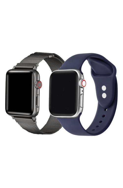 Shop The Posh Tech Pack Of 2 Stainless Steel & Silicone Watch Bands In Graphite/eclipse Blue