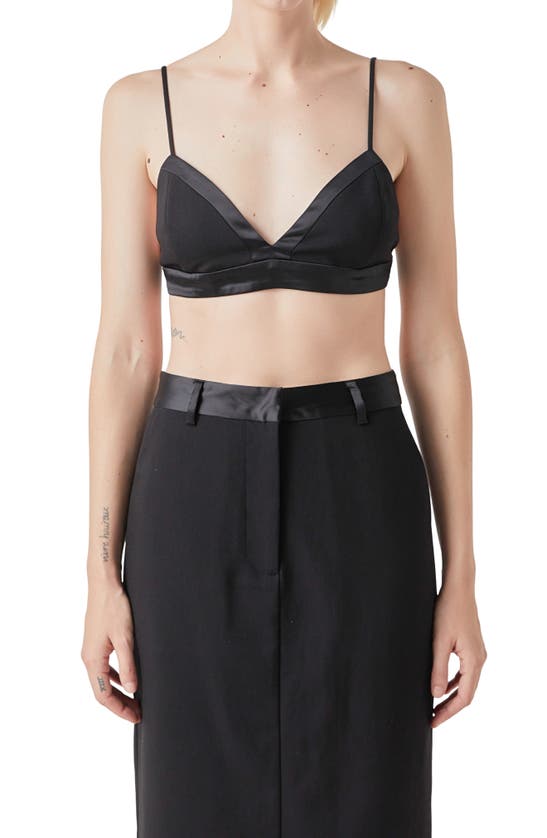 Shop Grey Lab Satin Trim Bra Top In Black