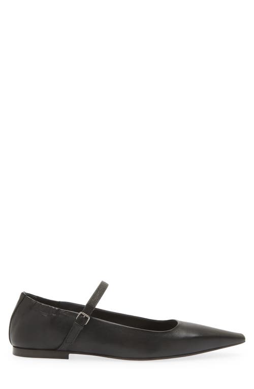Brunello Cucinelli Black Ballet Shoes With Monil Detail On The Strap In Leather Woman In C101 Nero