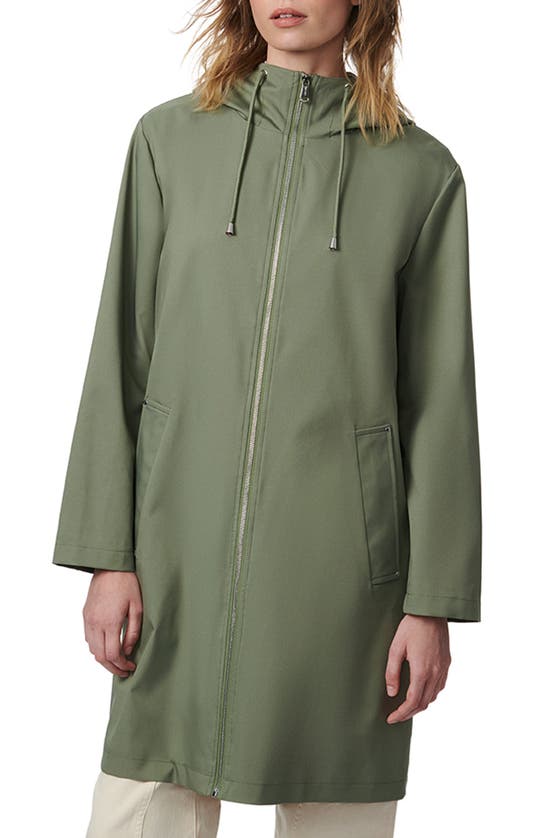 Shop Bernardo Water Resistant Hooded Long Raincoat In Olive