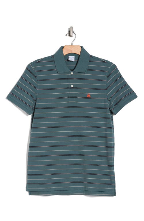 Brooks Brothers Stripe Short Sleeve Cotton Polo In Green Multi