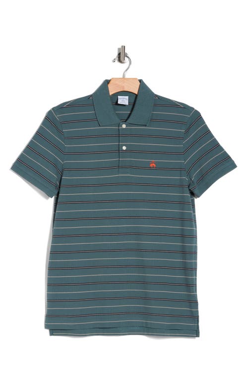 Shop Brooks Brothers Stripe Short Sleeve Cotton Polo In Green Multi