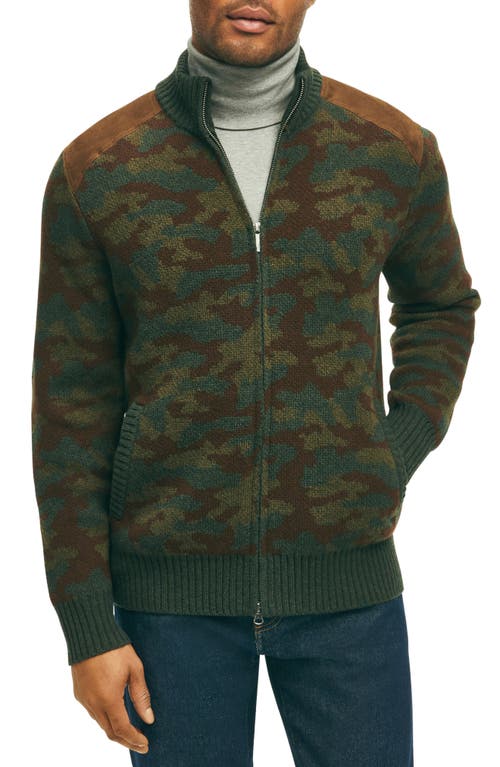 Brooks Brothers Camo Wool Full Zip Sweater Camouflage at Nordstrom,