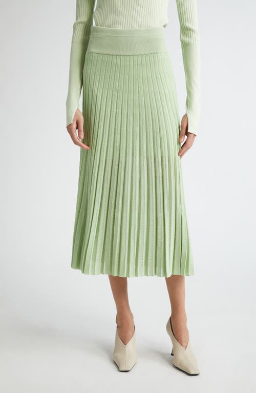 Sheer Pleated Midi Sweater Skirt in Aegean Green