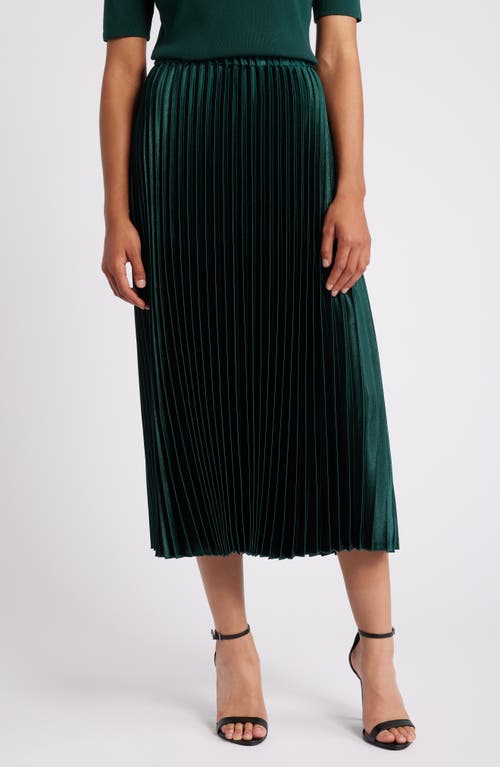 Shop Anne Klein Pleated Satin Skirt In Pine Forest