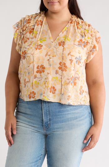 Joie Tezza Silk Top In Apricot Buff Multi