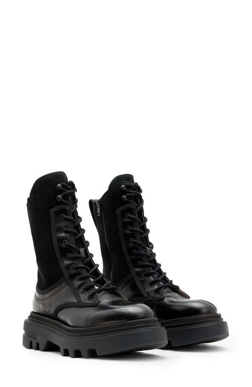 Shop Allsaints Alexia Lug Sole Combat Boot In Black Shine