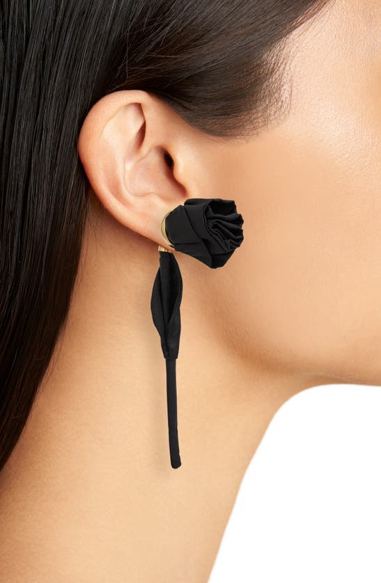 Shop Simone Rocha Fabric Rose Drop Earrings In Black