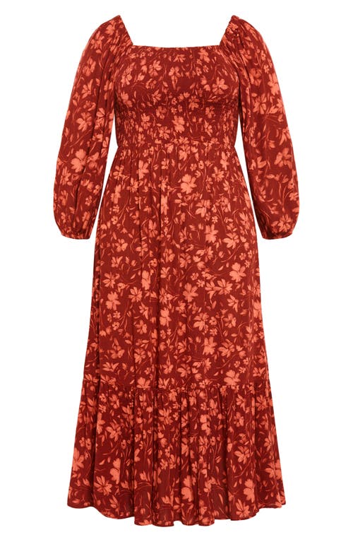 City Chic Kaylee Floral Smocked Bodice Maxi Dress In Rust Floral