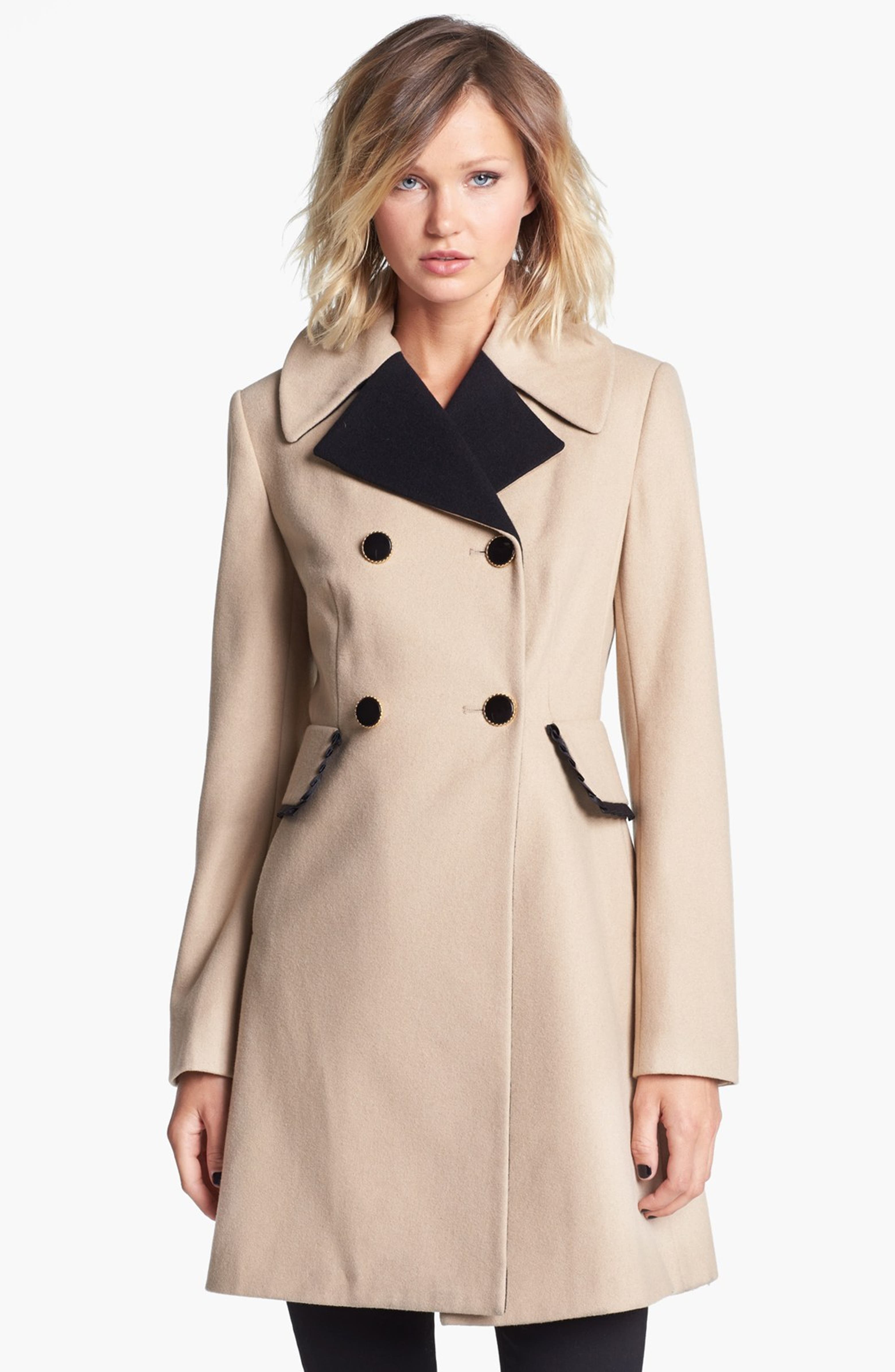 Betsey Johnson Ruffle Trim Double Breasted Coat (Online Only) | Nordstrom