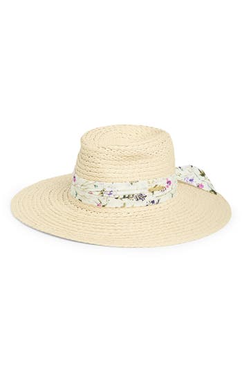 Vince Camuto Lala Floral Ribbon Panama Hat In Neutral