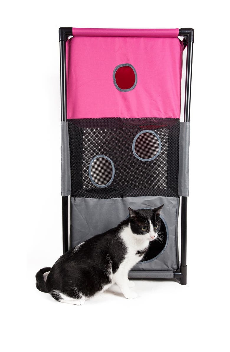 PETKIT Pink/Grey Kitty-Square Obstacle Soft Folding Sturdy Play-Active Travel Collapsible Travel Pet Cat House Furniture, Main, color, PINK/GREY