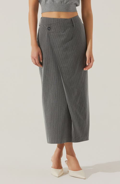 Shop Astr The Label Pinstripe Asymmetric Waist Skirt In Grey Stripe