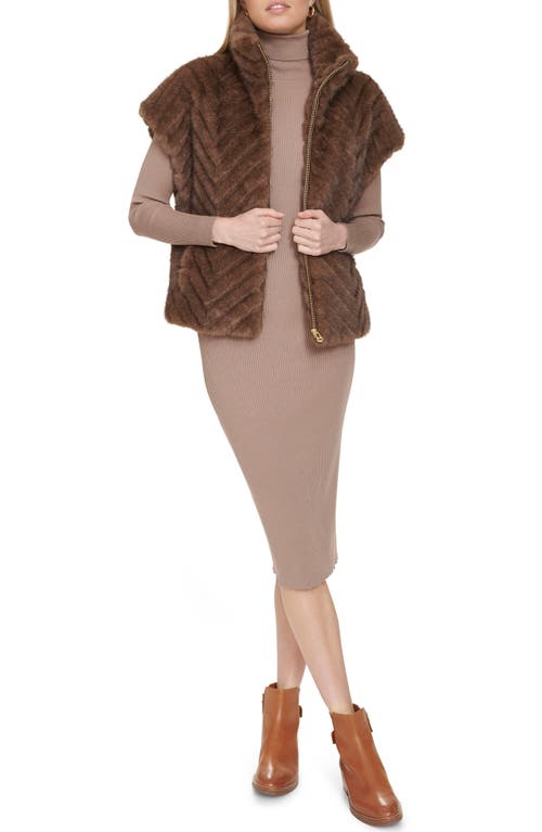 Shop Cole Haan Signature Chevron Faux Fur Vest In Taupe