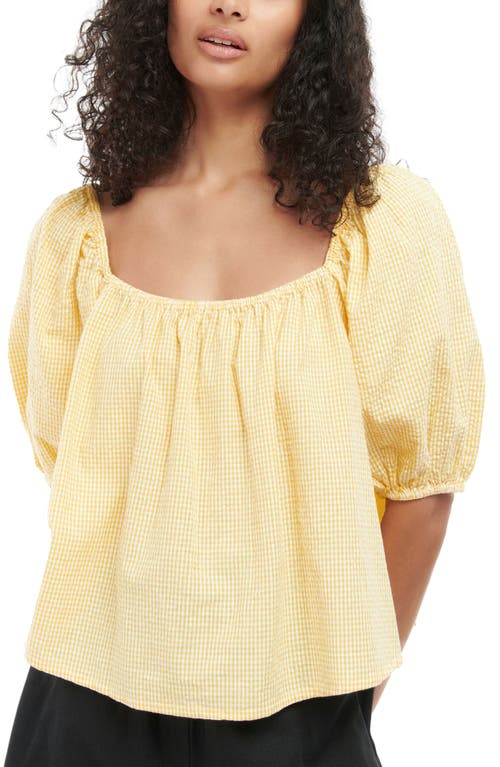Barbour Abbey Puff Sleeve Gingham Cotton Top in Sunrise Yellow