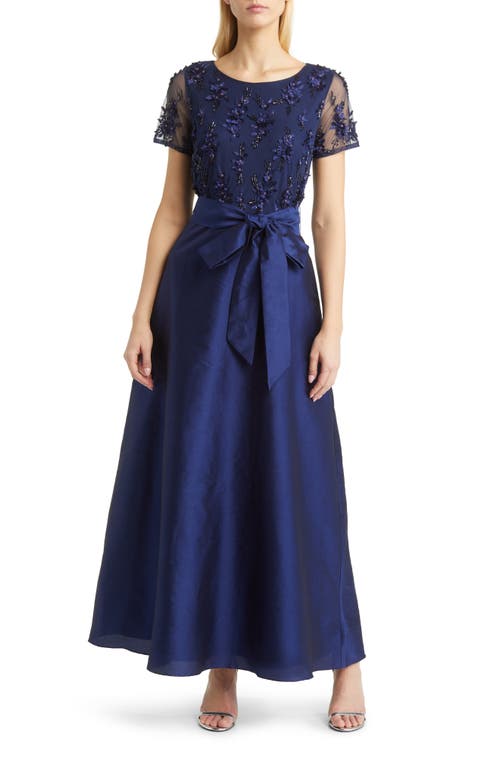 3D Floral Bodice Beaded Gown in Navy